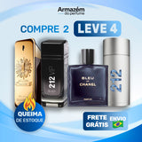 4 Perfumes Masculinos TESTER (100ml) - 1 Million | Bleu de Chanel | 212 MEN | 212 VIP Black (5 Anos Armazém do Perfume)