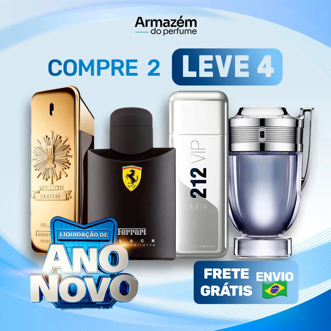 4 Perfumes Masculinos TESTER (100ml) - 1 Million | Ferrari Black | 212 VIP NYC | Invictus (5 Anos Armazém do Perfume)
