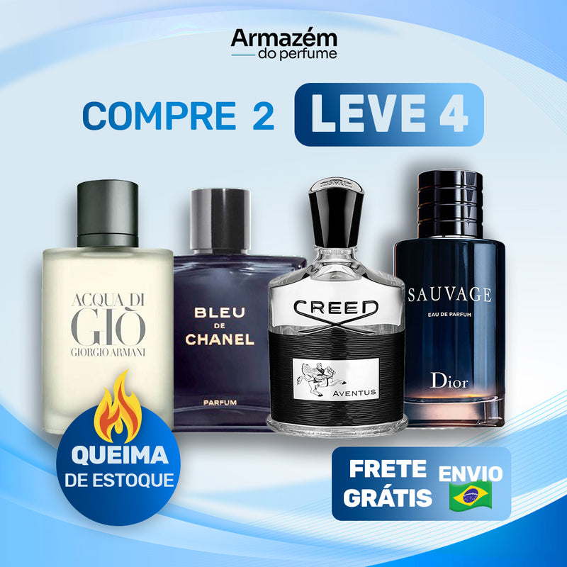 4 Perfumes Masculinos TESTER (100ml) - Sauvage | Creed | Giorgi Armani | Bleu de Chanel | (5 Anos Armazém do Perfume)