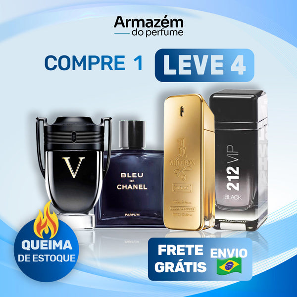 Compre 1 Leve 4 -  Perfumes Masculinos Importados (100ml) - 1 Million | 212 Black| Invictus | BLEU (5 Anos Armazém do Perfume)