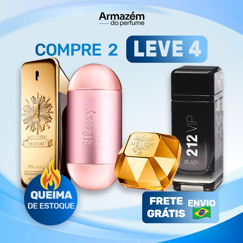 COMBO CASAL TESTER - (100ml) - Lady Million | 212 VIP Sexy | 1 Million | 212 VIP Black (5 Anos Armazém do Perfume)