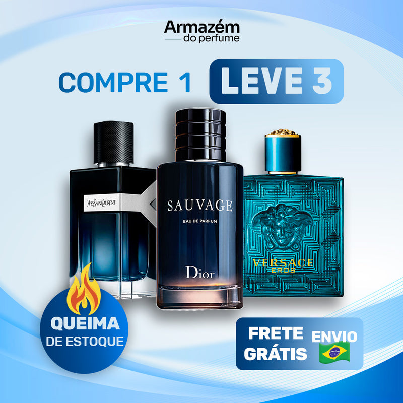 3 Perfumes Masculinos (100ml) -  Y Yves Saint Laurent | Sauvage Dior | Versace Eros Versace (5 Anos Armazém do Perfume)