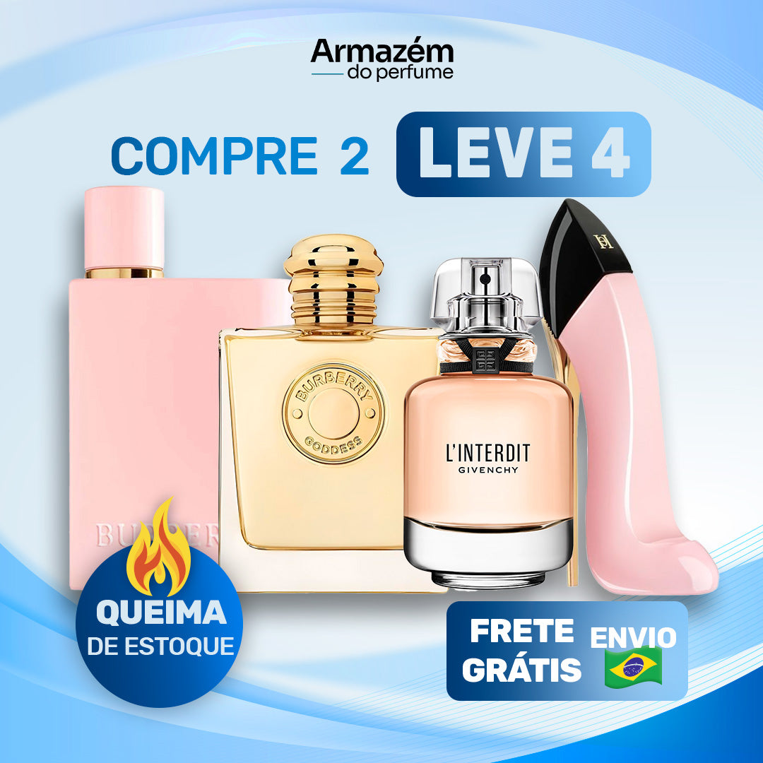 4 Perfumes Femininos TESTER (100ml) -  Burberry Her | Burberry Goddess | L’interdit | Good Girl Blush (5 Anos Armazém do Perfume)