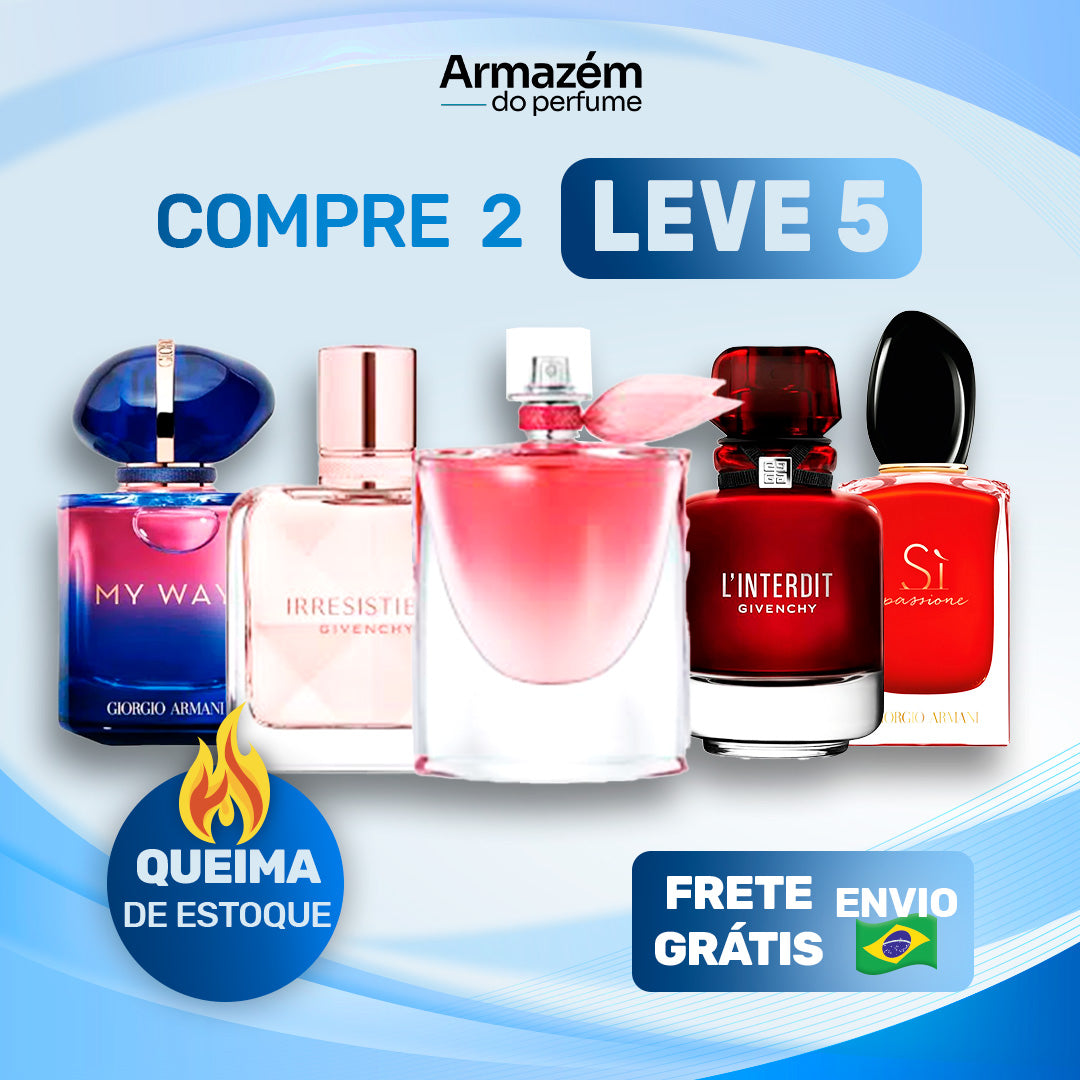 5 Perfumes Femininos TESTER (100ml) - My way | L’interdit | La vie est belle intense | Irrestible | Si passione (5 Anos Armazém do Perfume)