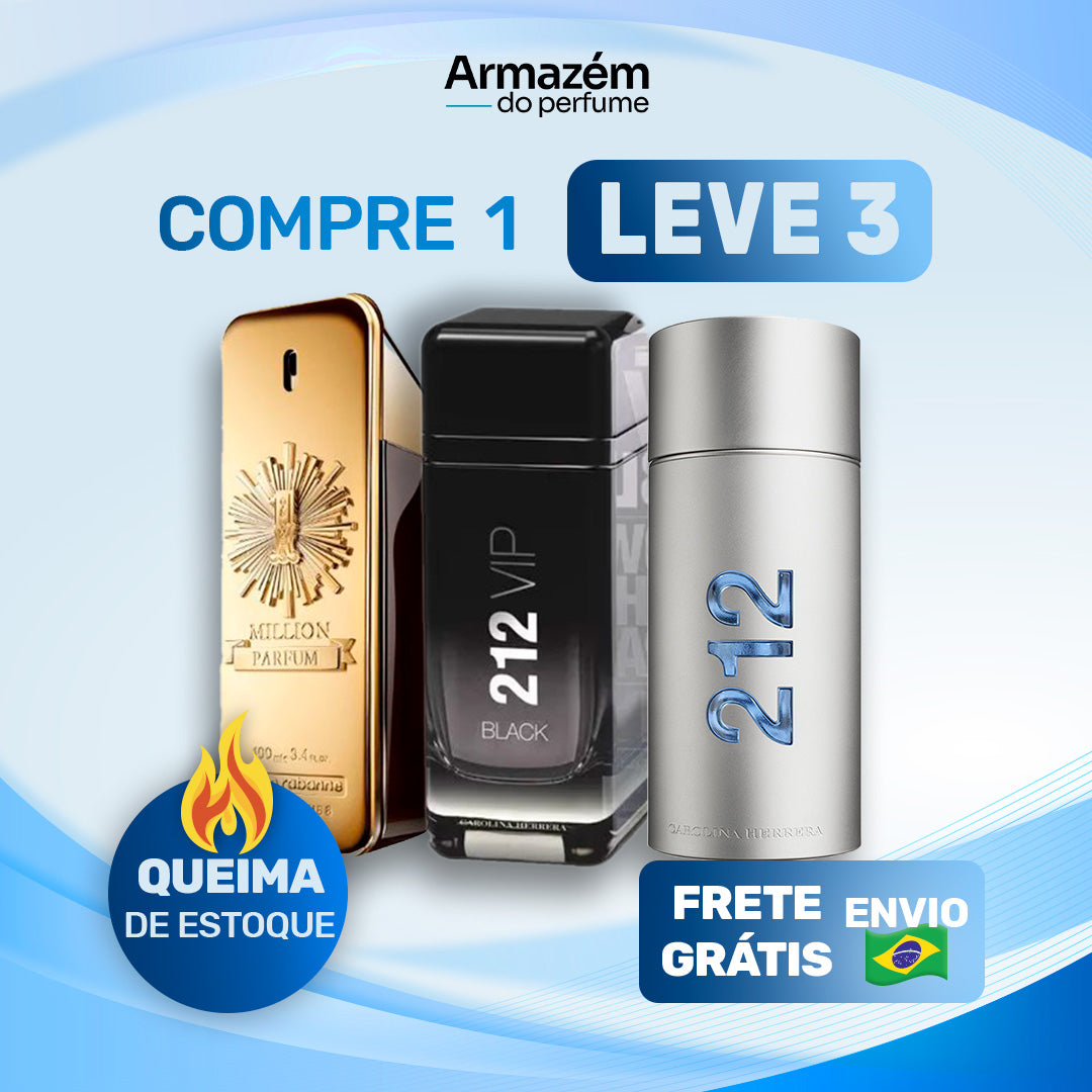 3 Perfumes Masculinos (100ml) - 1 Million | 212 MEN | 212 VIP Black (5 Anos Armazém do Perfume)