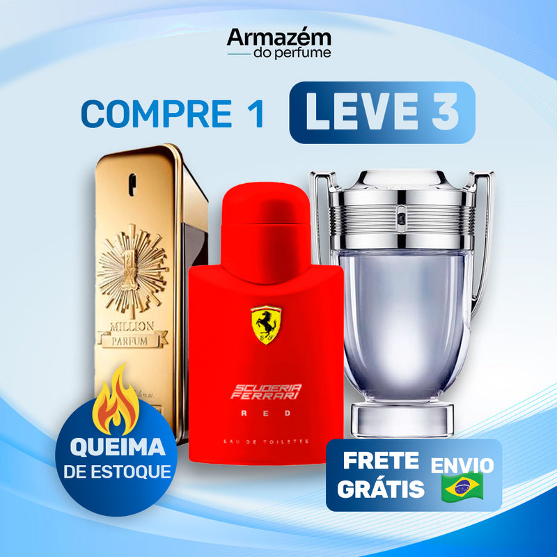 3 Perfumes Masculinos TESTER (100ml) - 1 Million | Invictus | Ferrari Red | (5 Anos Armazém do Perfume)