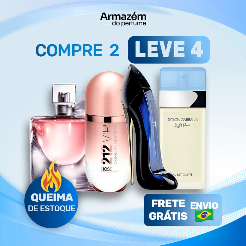 4 Perfumes Femininos TESTER (100ml) - 212 VIP Rosé | La Vie est Belle | Good girl | Light Blue (5 Anos Armazém do Perfume)