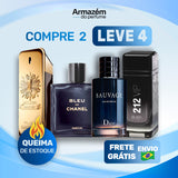 4 Perfumes Masculinos TESTER (100ml) - 1 Million | Bleu de Chanel | Sauvage | 212 VIP Black (5 Anos Armazém do Perfume)