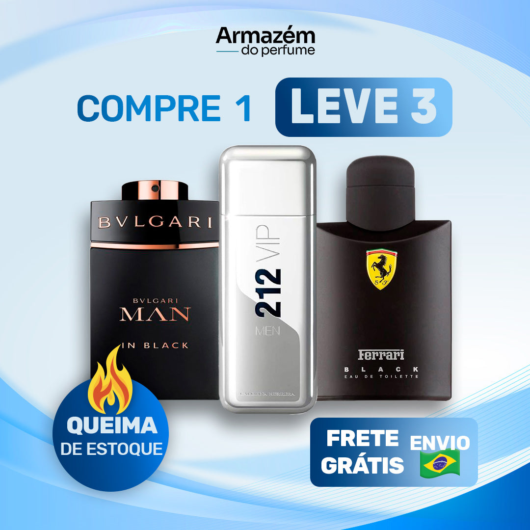 3 Perfumes Masculinos TESTER (100ml) - 212 VIP | Ferrari Black | Bvlgari In Black (5 Anos Armazém do Perfume)