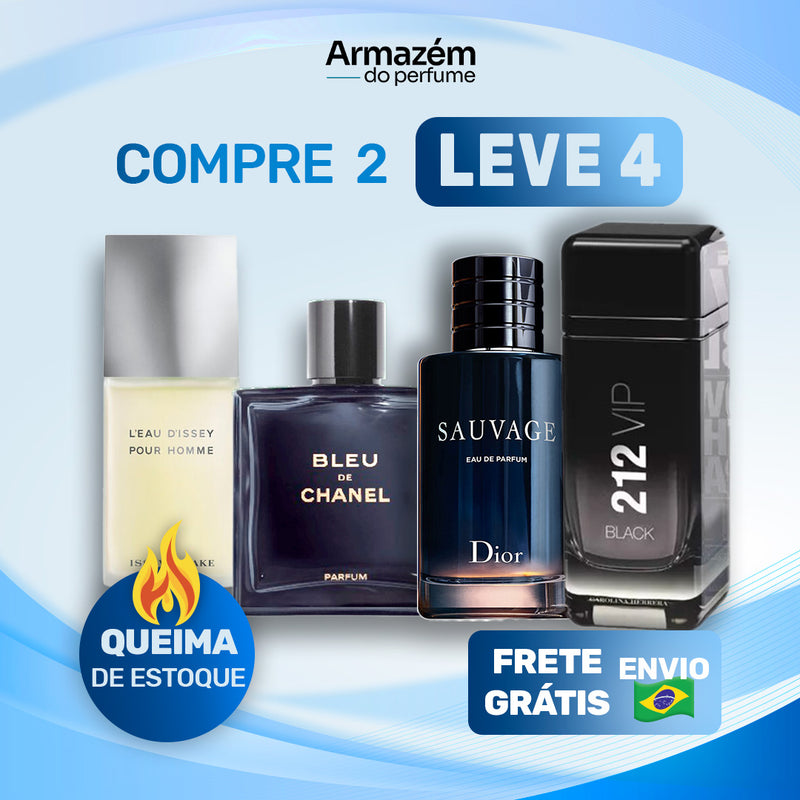 4 Perfumes Masculinos (100ml) -  L’eau D’issey | Bleu de Chanel | 212 VIP Black | Sauvage (5 Anos Armazém do Perfume)