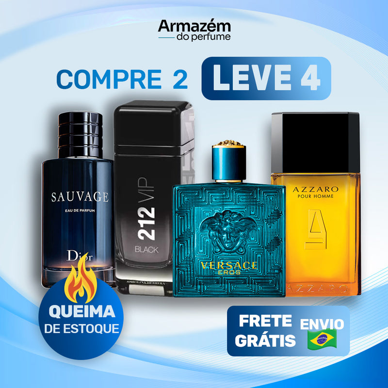 4 Perfumes Masculinos (100ml) - 212 VIP | Sauvage | Versache | Azzaro (5 Anos Armazém do Perfume)