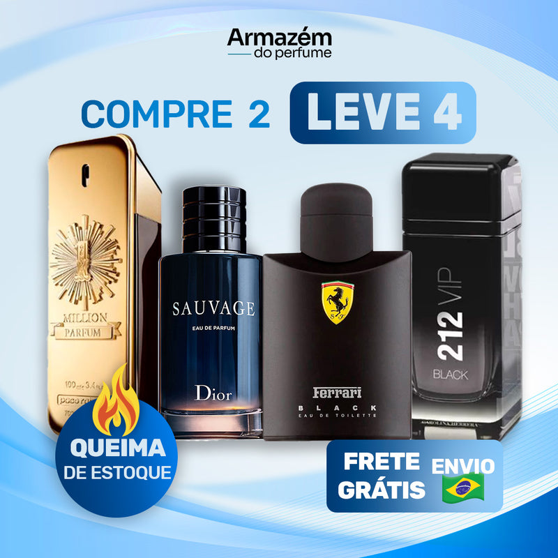 4 Perfumes Masculinos (100ml) - 212 VIP Black | Sauvage | 1 Million | Ferrari Black (5 Anos Armazém do Perfume)