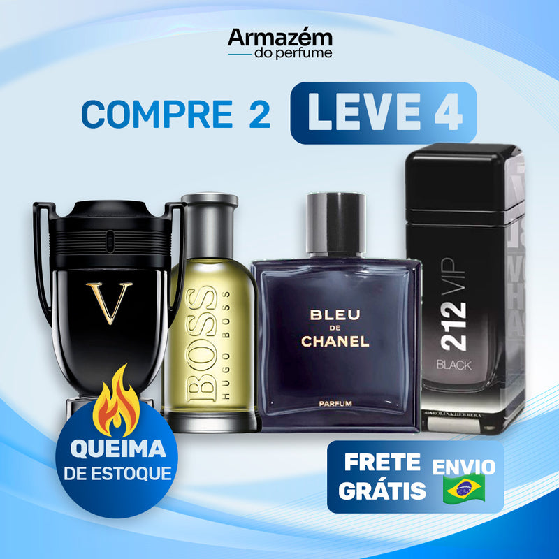 4 Perfumes Masculinos (100ml) - Bleu de Chanel | 212 VIP Black | Hugo Boss | Invictus Victory (5 Anos Armazém do Perfume)