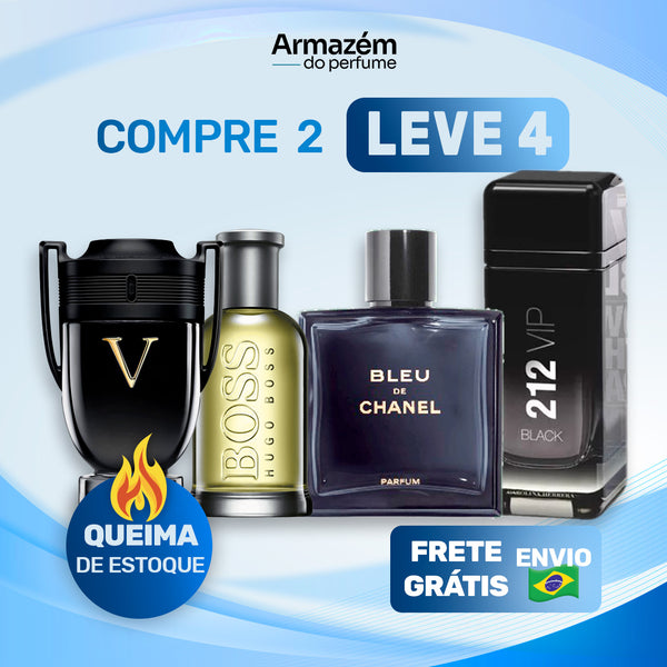 4 Perfumes Masculinos TESTER (100ml) - Bleu de Chanel | 212 VIP Black | Hugo Boss | Invictus Victory (5 Anos Armazém do Perfume)