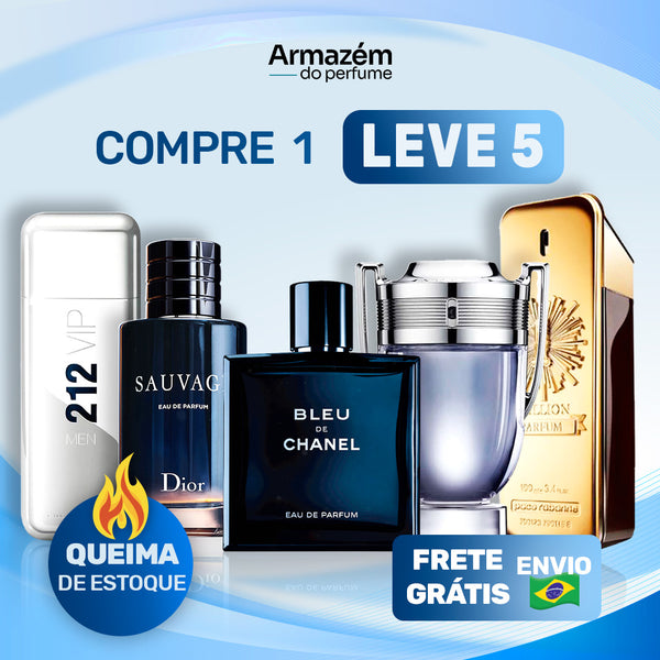 Combo 5 Perfumes Masculinos Importados (100ml) - 212 Vip Men | Sauvage | BLEU | Invictus | 1 Million |  (5 Anos Armazém do Perfume)