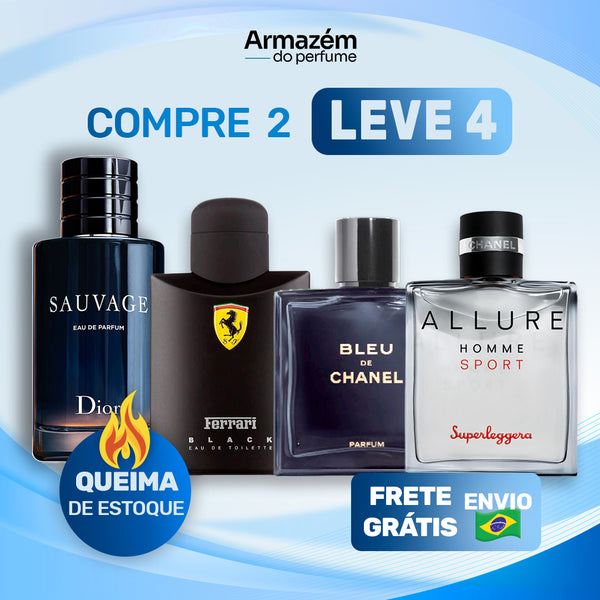 4 Perfumes Masculinos TESTER (100ml) - Chanel Allure | Sauvage | Bleu de Chanel | Ferrari Black (5 Anos Armazém do Perfume)