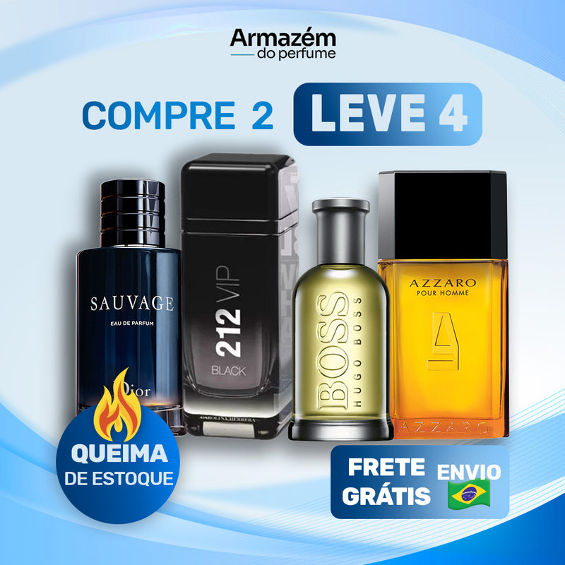 4 Perfumes Masculinos (100ml) - Sauvage | 212 VIP | Hugo Boss | Azzaro (5 Anos Armazém do Perfume)