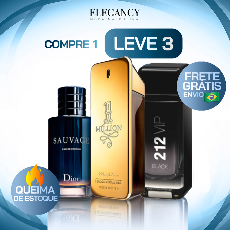 KIT LEGÍTIMO [PAGUE1LEVE3] - Kit 3 Perfumes Importados - 1 Million , Sauvage Dior e 212 VIP Black (100ml cada)