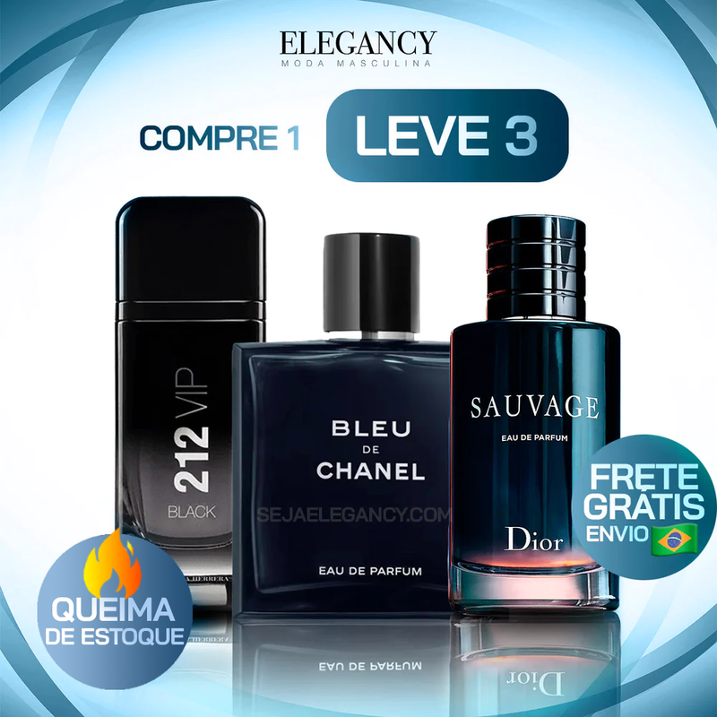 Kit 3 Perfumes Masculinos (100ml) - Sauvage | Bleu | 212 [PROMOÇÃO MÊS DOS PAIS]