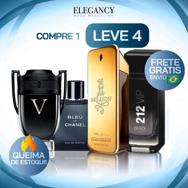 KIT 4 Perfumes Masculinos Importados (100ml) - 1 Million | 212 | Invictus | Bleu  [5 ANOS ELEGANCY]