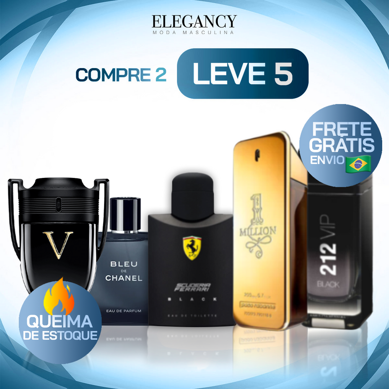 Pague 2, Leve 5 Perfumes Importados (100ml) - 1 Million | 212 | Invictus | Bleu l Ferrari Black