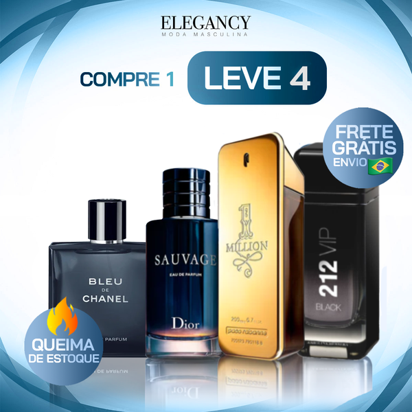 [ÚLTIMAS UNIDADES] - Kit 4 Perfumes Importados - 1 Million , Sauvage, Bleu e 212 VIP Black (100ml cada)