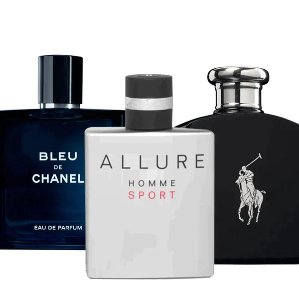 Combo 3 Perfumes Masculinos - Chanel Allure, Bleu de Chanel, Polo Black Ralph Lauren 100ml