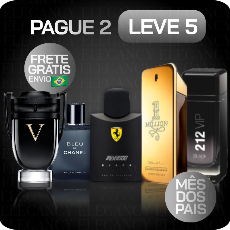 Pague 2, Leve 5 Perfumes Importados (100ml) - 1 Million | 212 | Invictus | Bleu l Ferrari Black